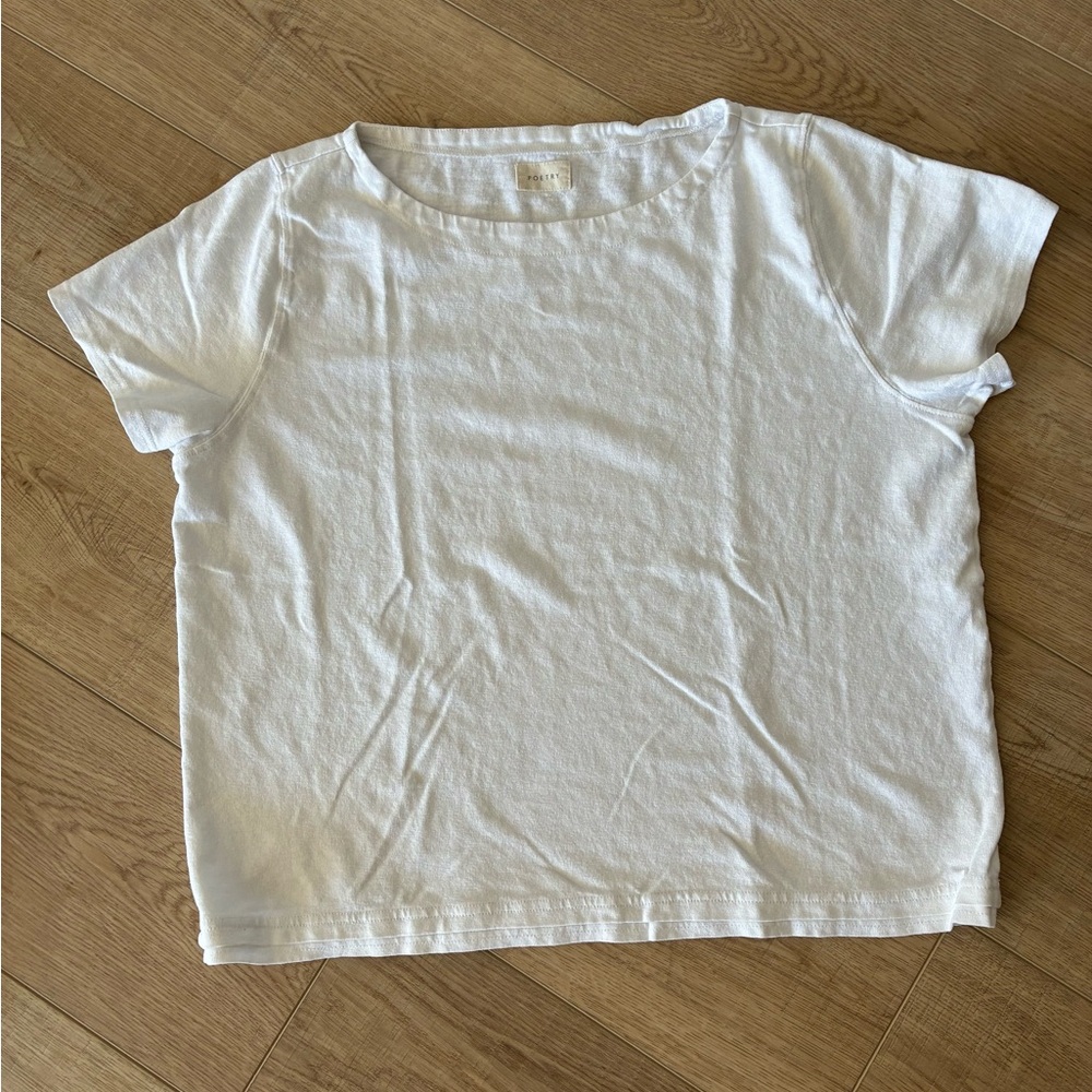 Poetry Women White Short Sleeve Tee Crew Neck Hemp/Org Cotton size 12 Minimalist